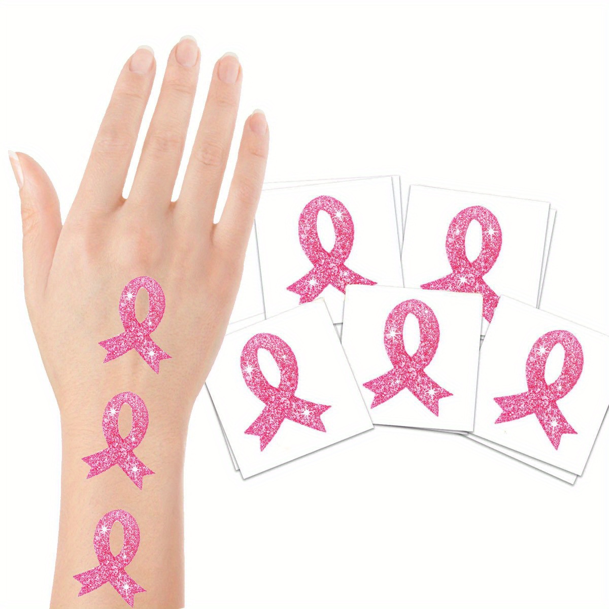 

50 Pcs Glitter Breast Cancer Awareness Temporary Tattoos - Stickers For Women