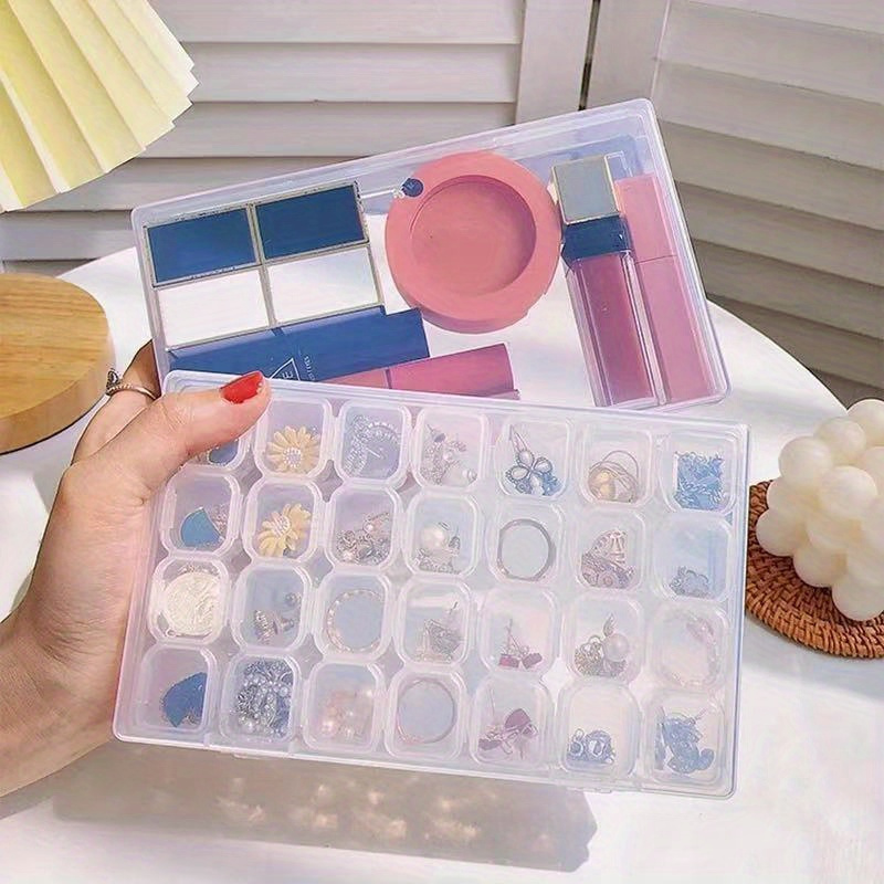 

Compact 28/56-grid Transparent Storage Box With Lid - Jewelry, Crafts & Small Items Organization