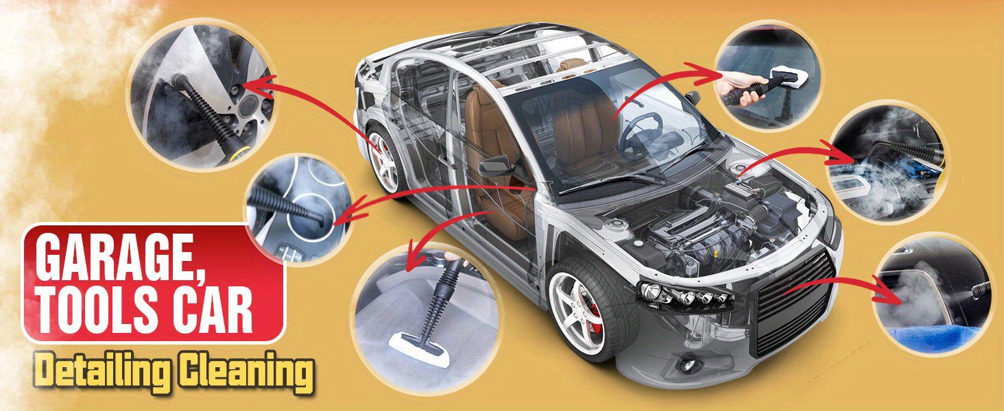 Handheld Steam Cleaner For Home With 12 Accessory Kit, Multipurpose Portable Upholstery Steamer Cleaning With Safety Lock To Remove Grease, Grime, And More