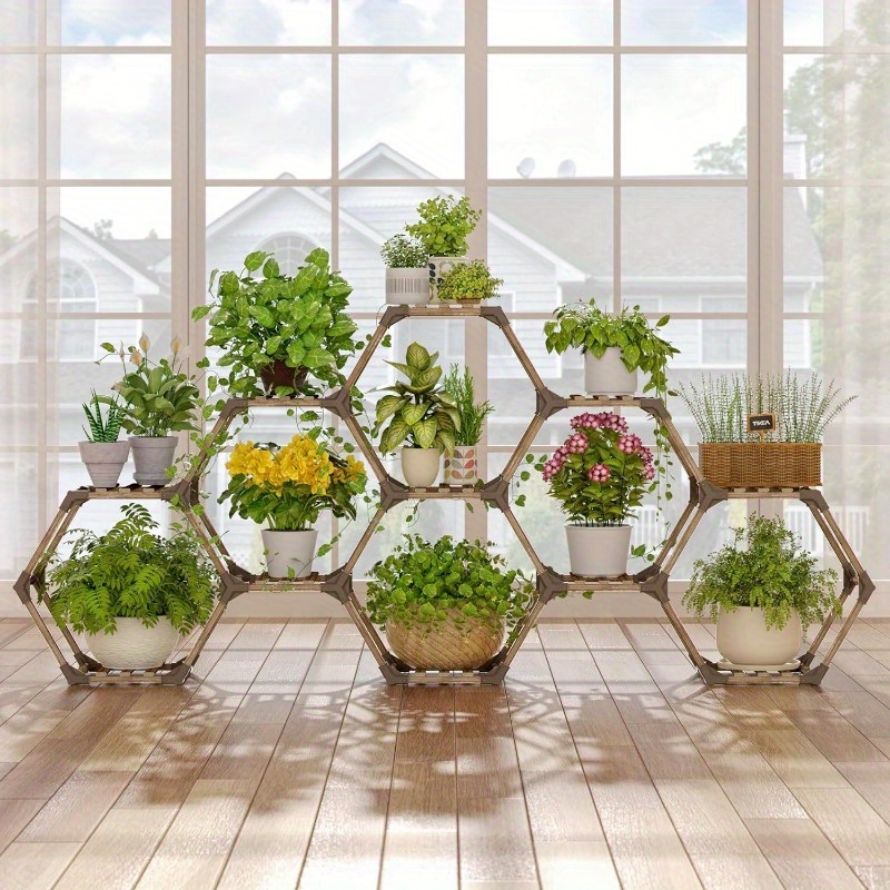 Hexagonal Plant Stand Indoor outlet 7 Tiers Wood Plant Stand