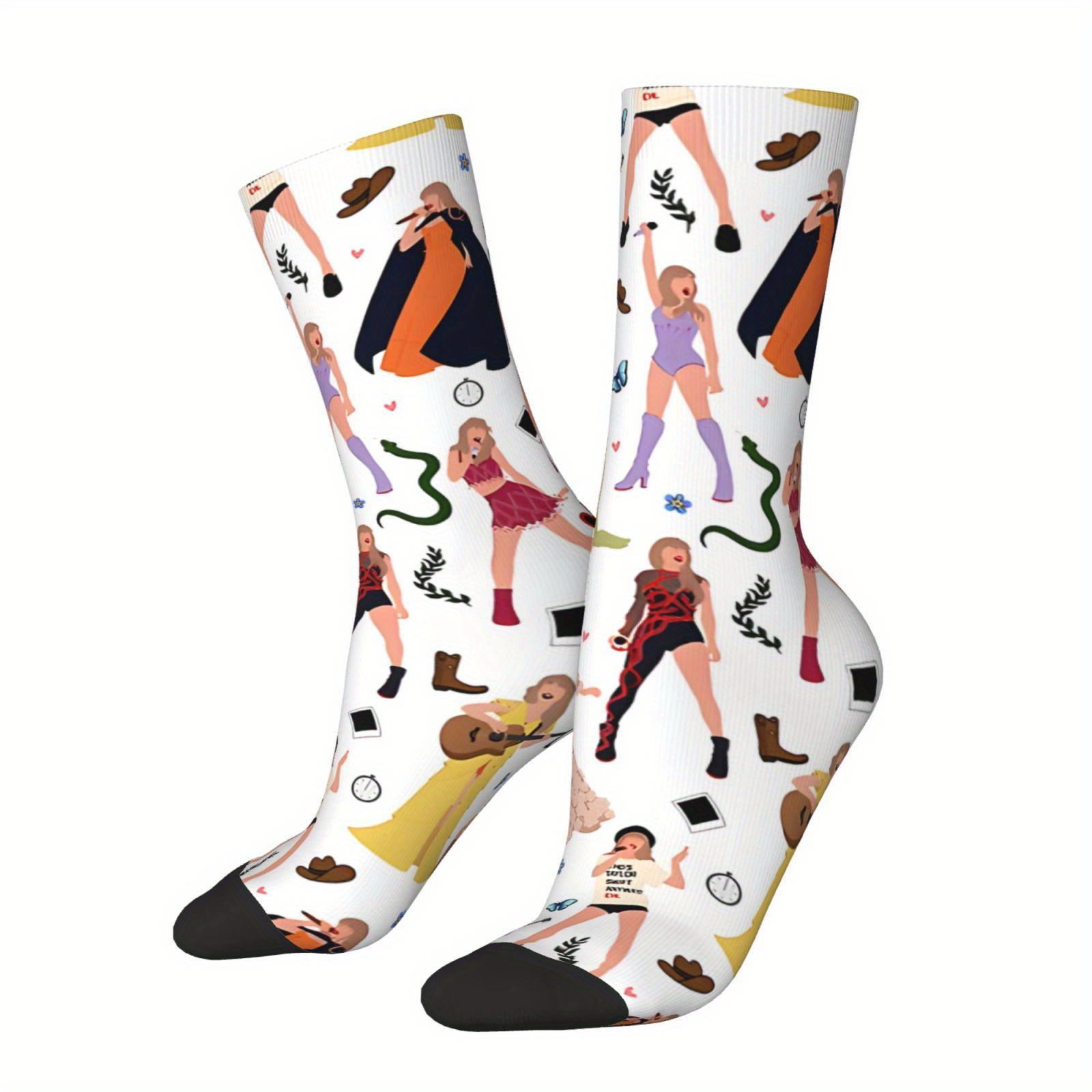 

Ts-inspired Men's Crew Socks - Vintage Hip Hop Style, Novelty Cartoon Print, Breathable & Comfortable, Perfect Gift Idea