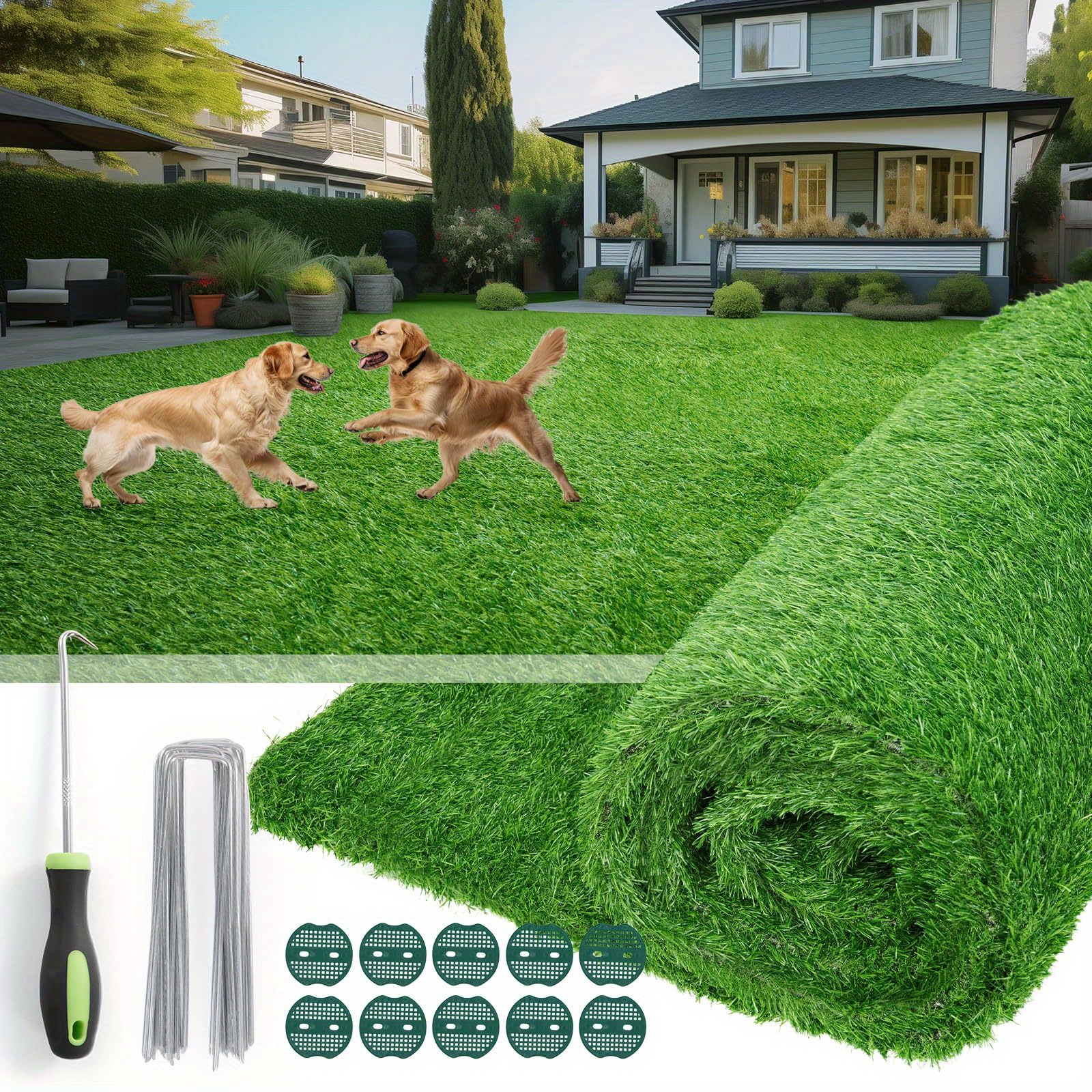 U'Artlines Green Artificial Grass Rug Indoor Outdoor 3 FTx5 FT( 15 Square Ft) 1.2 Inch Thick Realistic Grass Lawn Turf Fake Grass Mat With Drainage Holes For Garden Backyard Patio Balcony Dogs
