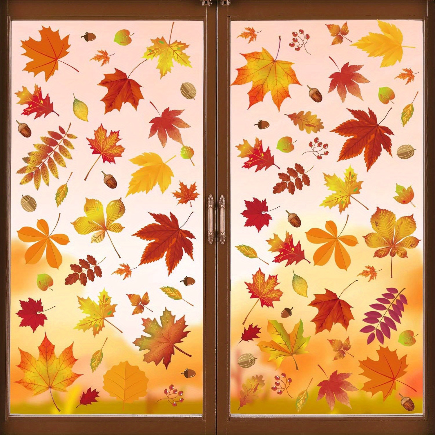 

174pcs Autumn Maple Leaf & Hazelnut Window Clings Set - 9 Sheets Of Reusable Fall Decor For Glass, Mirrors & More - Perfect For Thanksgiving & Fall Decorations For Home