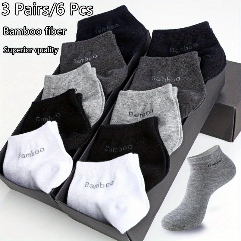 

6pcs Men's Bamboo Fiber Crew Socks - Breathable, High-quality Casual & Business Wear In Black, White, Navy, Light Grey, Dark Grey