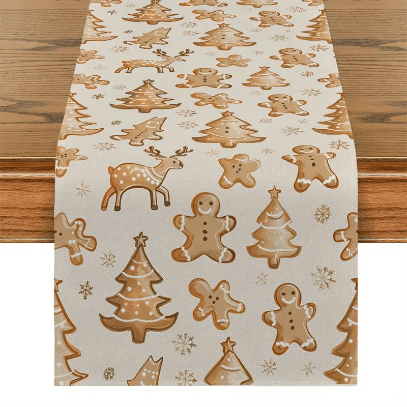 

Charming Gingerbread & Christmas Tree Polyester Table Runner - 13x72 Inches, Perfect For Holiday Kitchen Decor, Outdoor Parties & Indoor Room Makeover