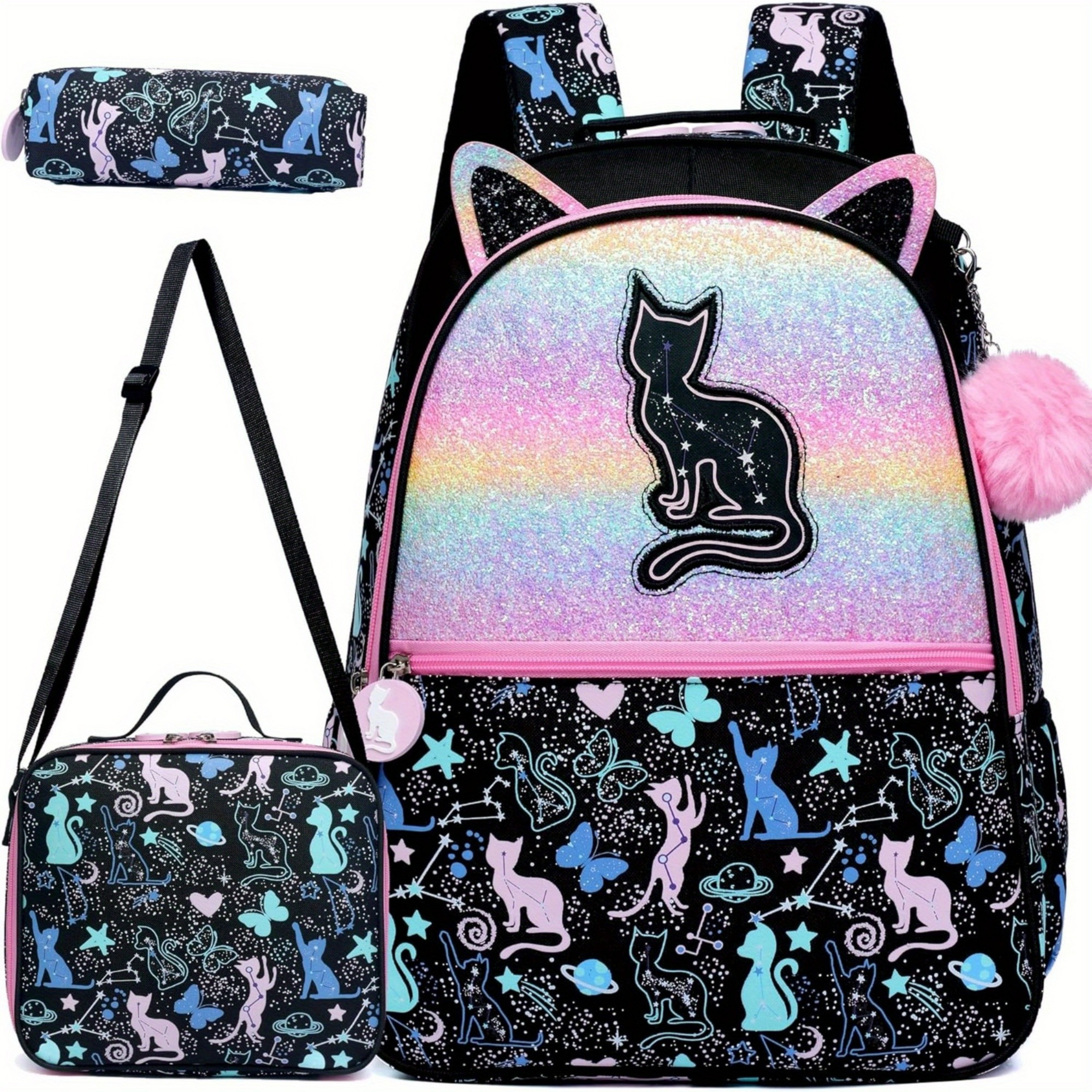 Cat Themed Backpack for Girls with Lunch Bag Lightweight Adjustable Straps Elementary Students 8