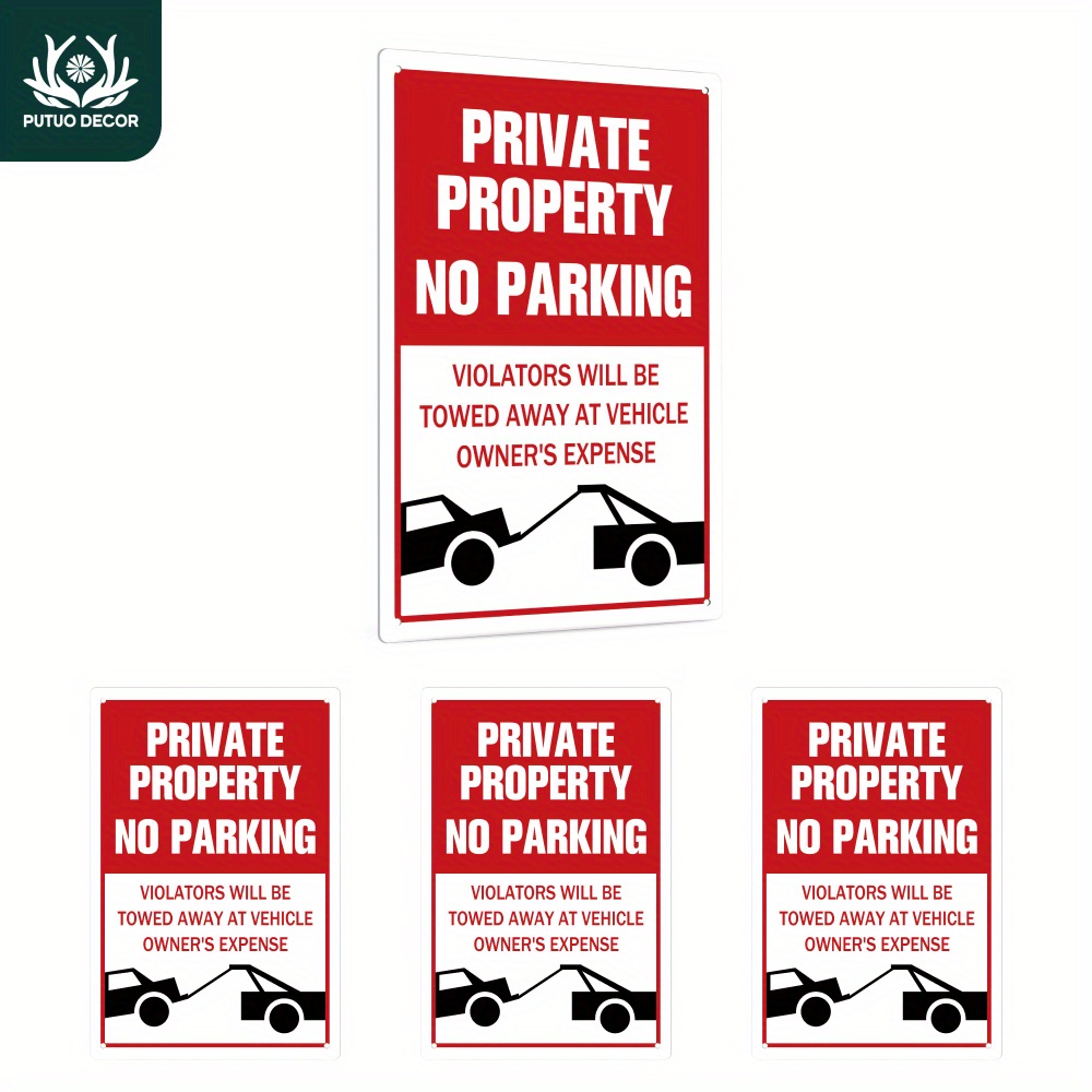 

4pcs Metal Set - ' Property, No Violators Towed ' - For & Decor, For Or , / Use