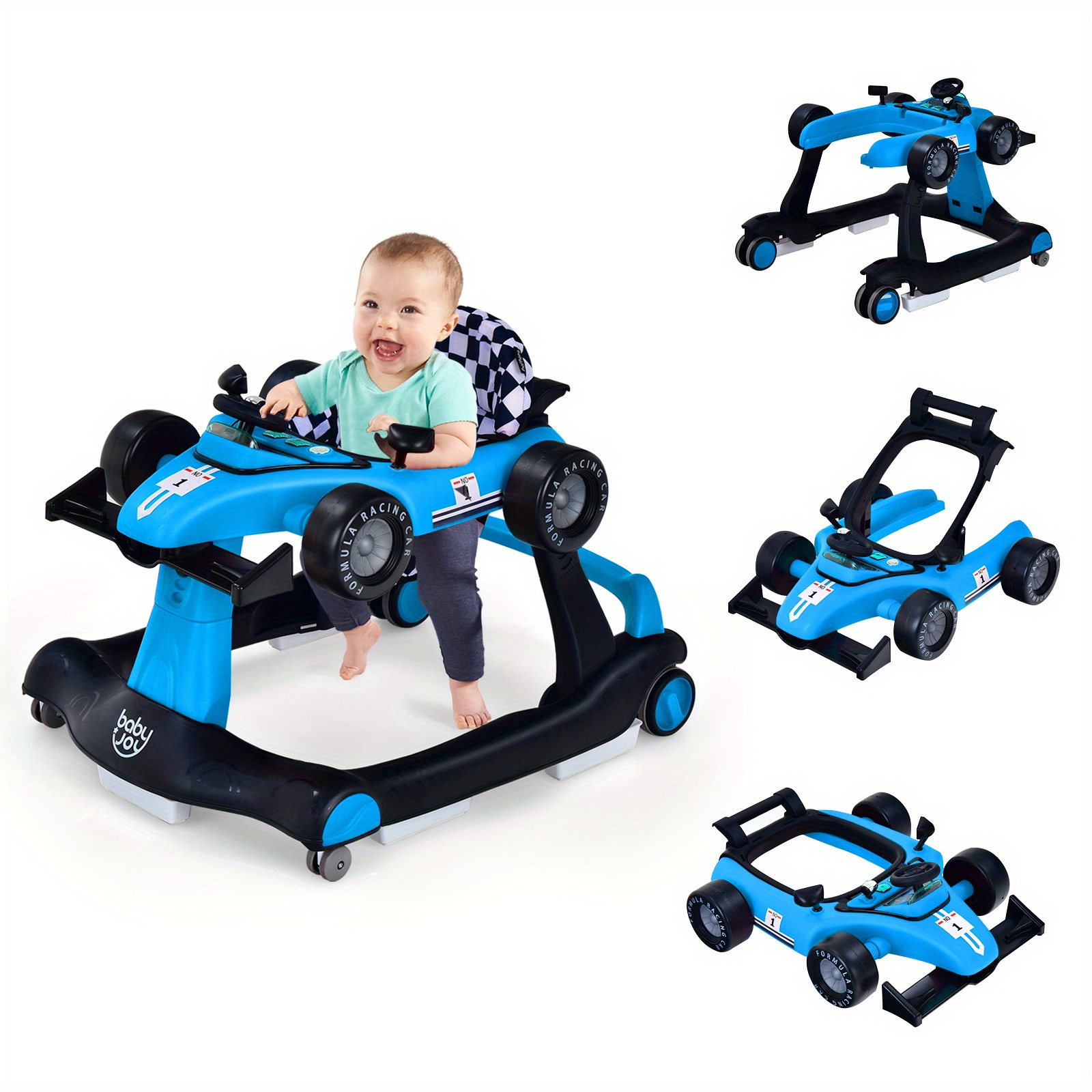 

Multigot Baby Walker Foldable Activity Push Walker Adjustable Height Blue