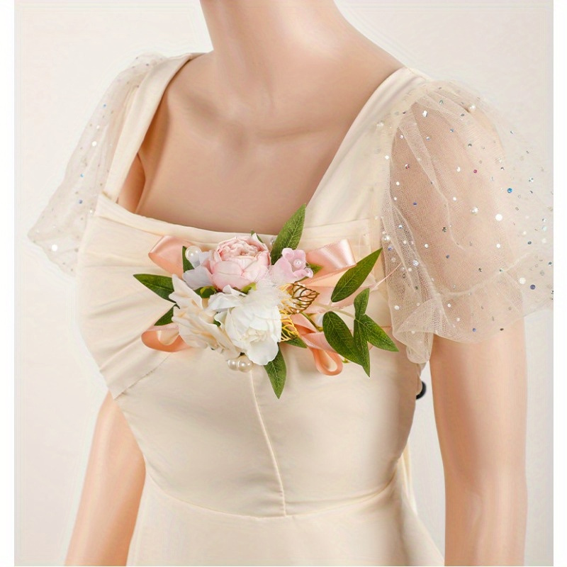 elegant floral shoulder corsage for women   rose and greenery bouquet pin for wedding and special occasions details 2