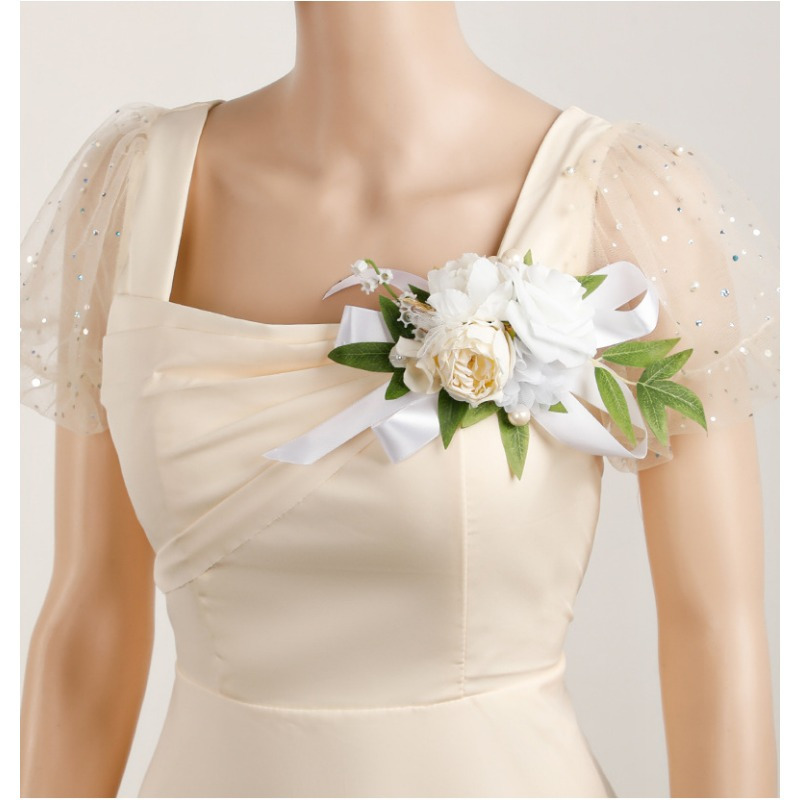 elegant floral shoulder corsage for women   rose and greenery bouquet pin for wedding and special occasions details 3