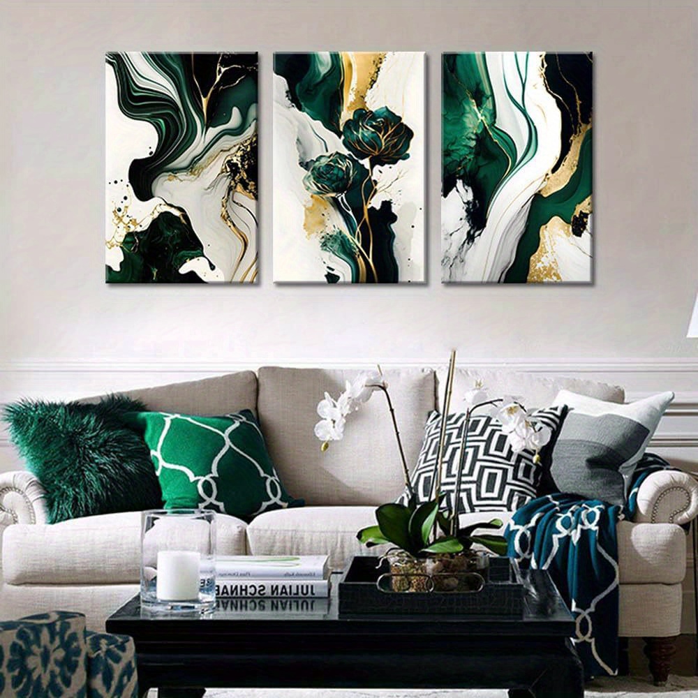 

3pcs Emerald , And Paintings Posters Decor Pictures For Decoration, Ready To