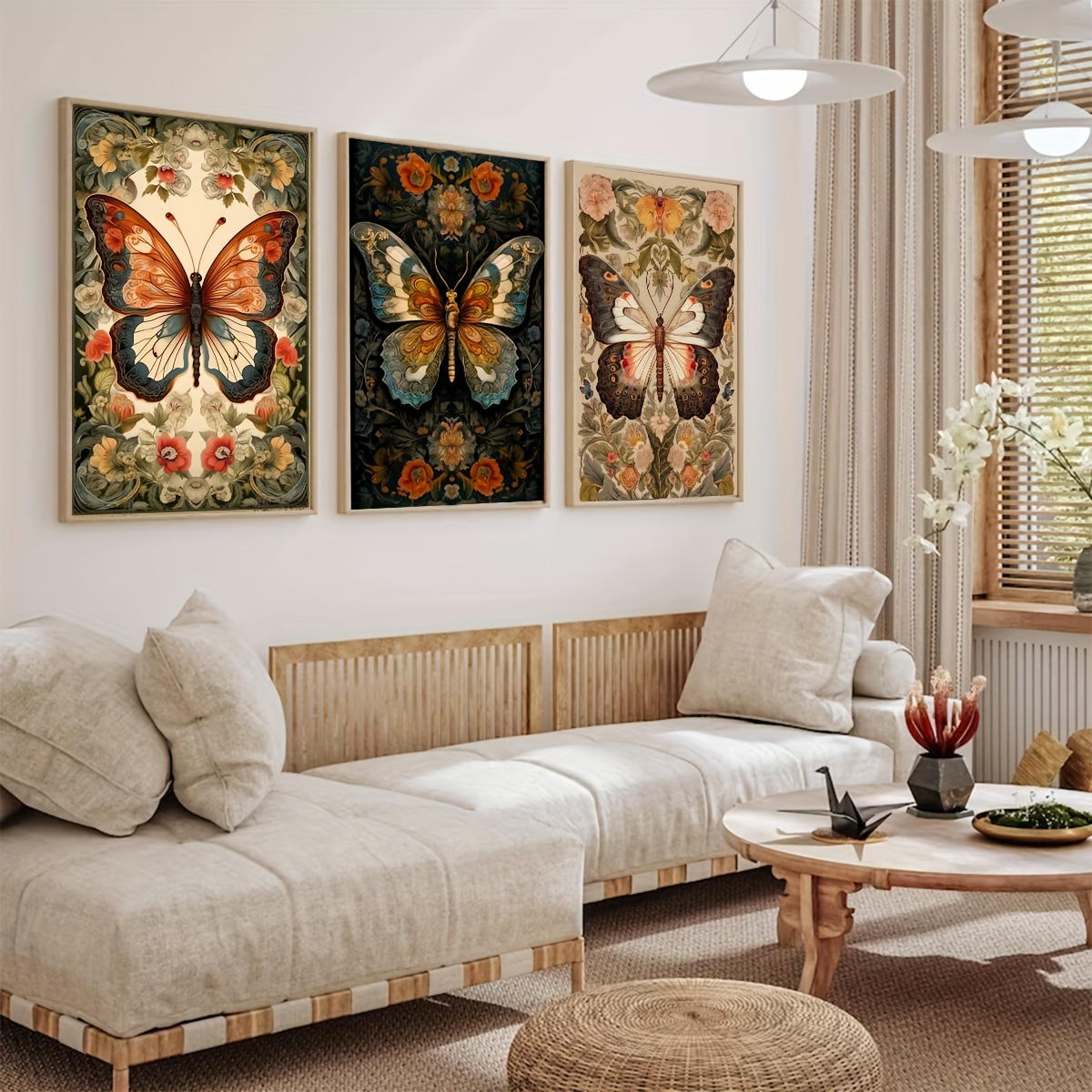 

3pcs Chic Butterfly Canvas Art Prints 3pc Set: Wrapped Framed Canvas, Retro & Art Deco, Perfect For Home & Office Decor (wrapped Canvas)