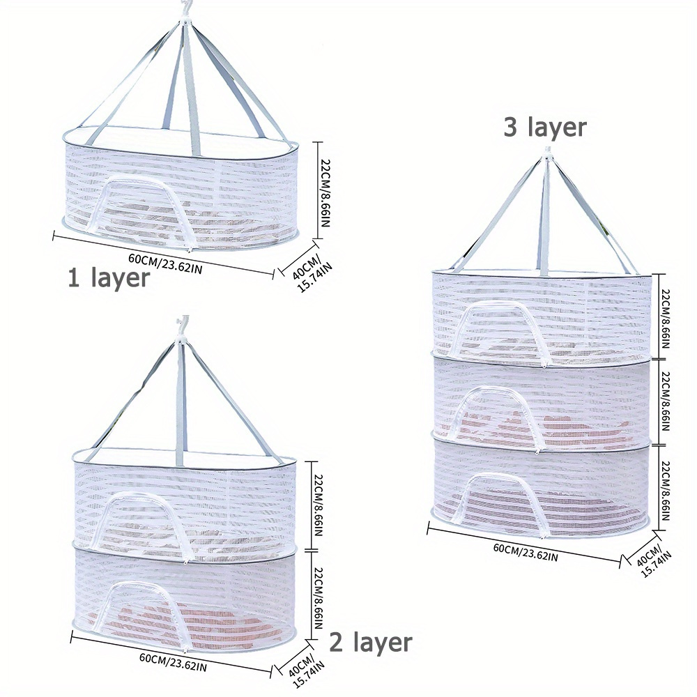 versatile 1 3 layer hanging mesh dryer with zipper foldable outdoor drying rack for herbs fruits vegetables fish clothes details 5