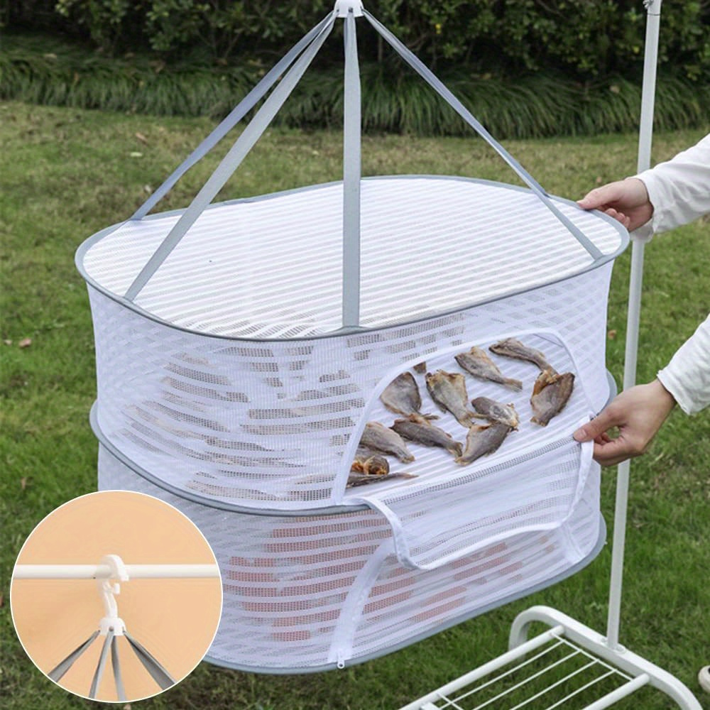 versatile 1 3 layer hanging mesh dryer with zipper foldable outdoor drying rack for herbs fruits vegetables fish clothes details 11