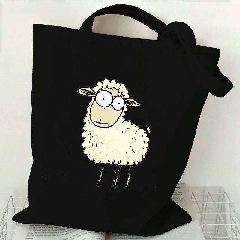 

Tote Bag With Cartoon Sheep Print, High-density Polyester, No-closure, Washable, Straps, Positioning Printing - 1pc