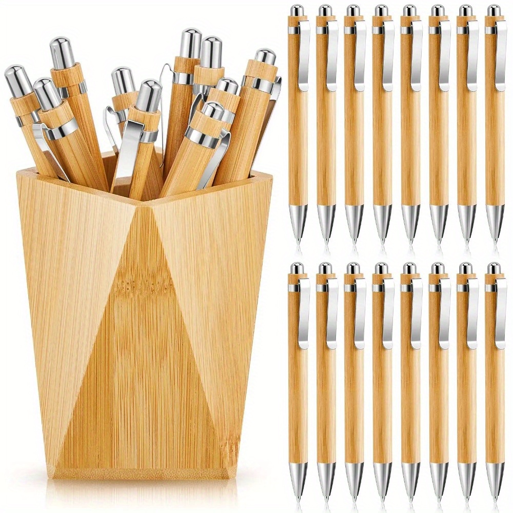 

5-pack Wooden Ballpoint Pens, Medium Point, Retractable, Ergonomic Round Body, Bamboo Stationery For Office And School Supplies, Suitable For 14+