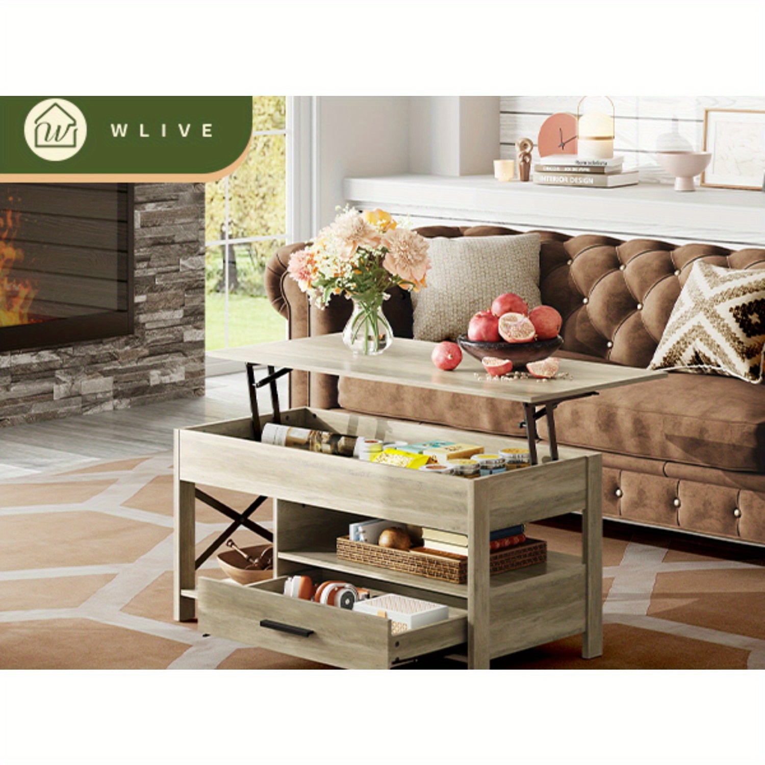 

Wlive Coffee Table, 39" Lift Top Coffee Table With Hidden Compartment And Sorage Drawers