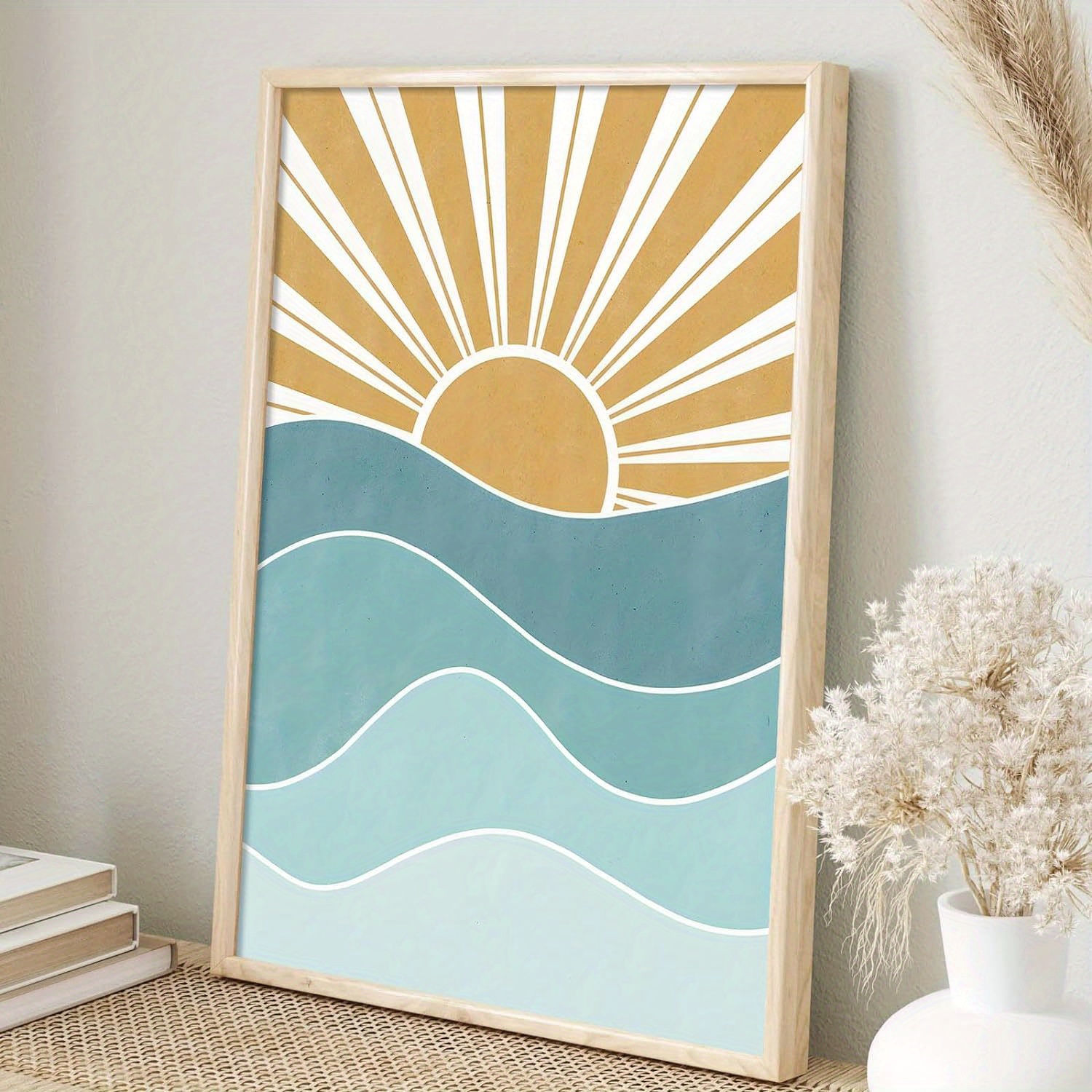 

Boho Sun Canvas Wall Art Abstract Sunset And Sunrise Pictures Boho Sun On The Sea Artwork Boho Minimalist Prints Abstract (wrapped Canvas Framed)