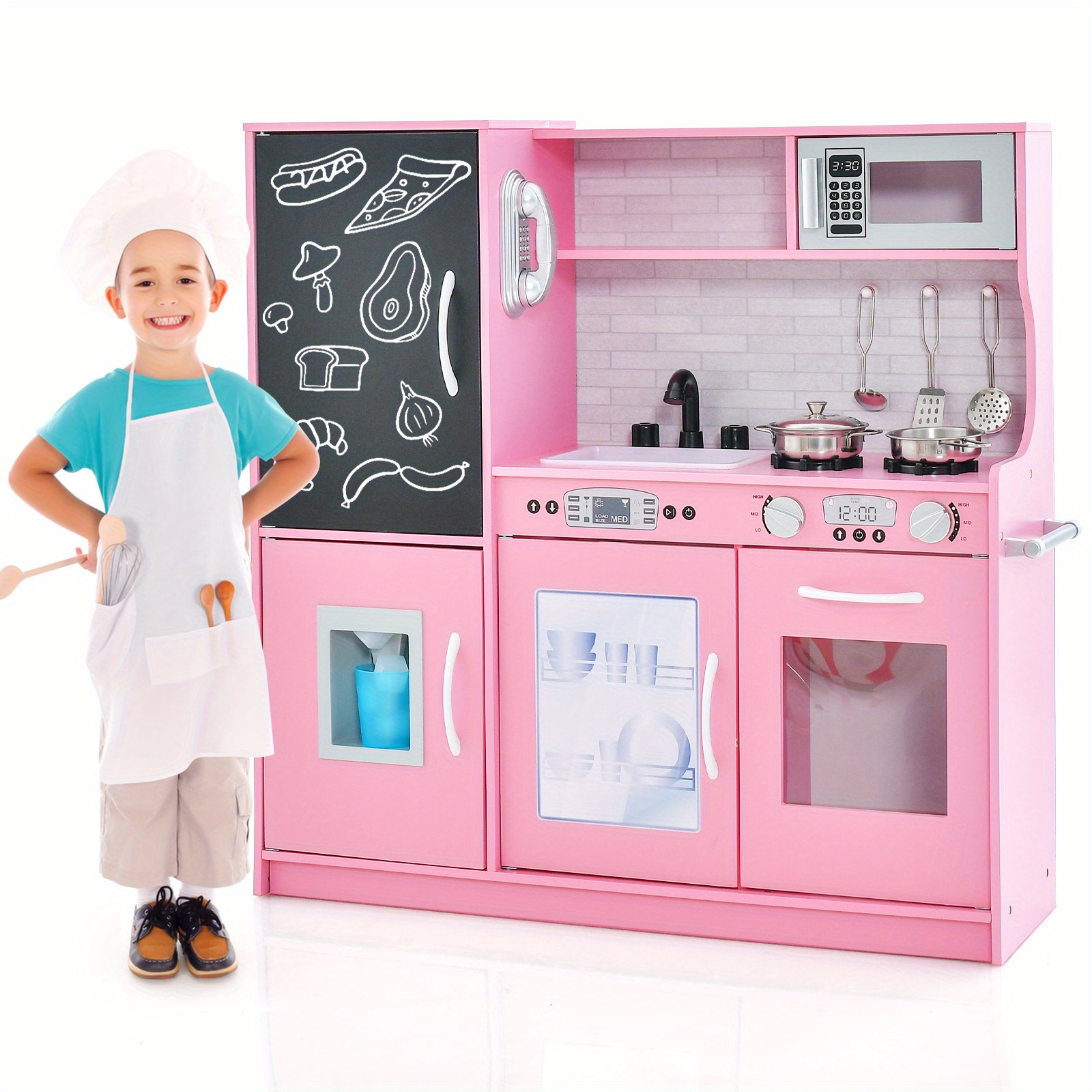 

Multigot Pretend Play Kitchen Toddler Kitchen Playset W/ Blackboard Pink