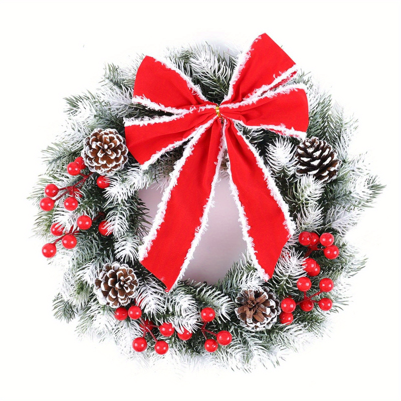 Fournitures De Noël Couronne De Noël Nœud Pré-Noué Pour Guirlande D'Arbre De Noël Et Décoration Extérieure Décoration De Porte Guirlande De Couronne Automne Hiver Boxe Jour