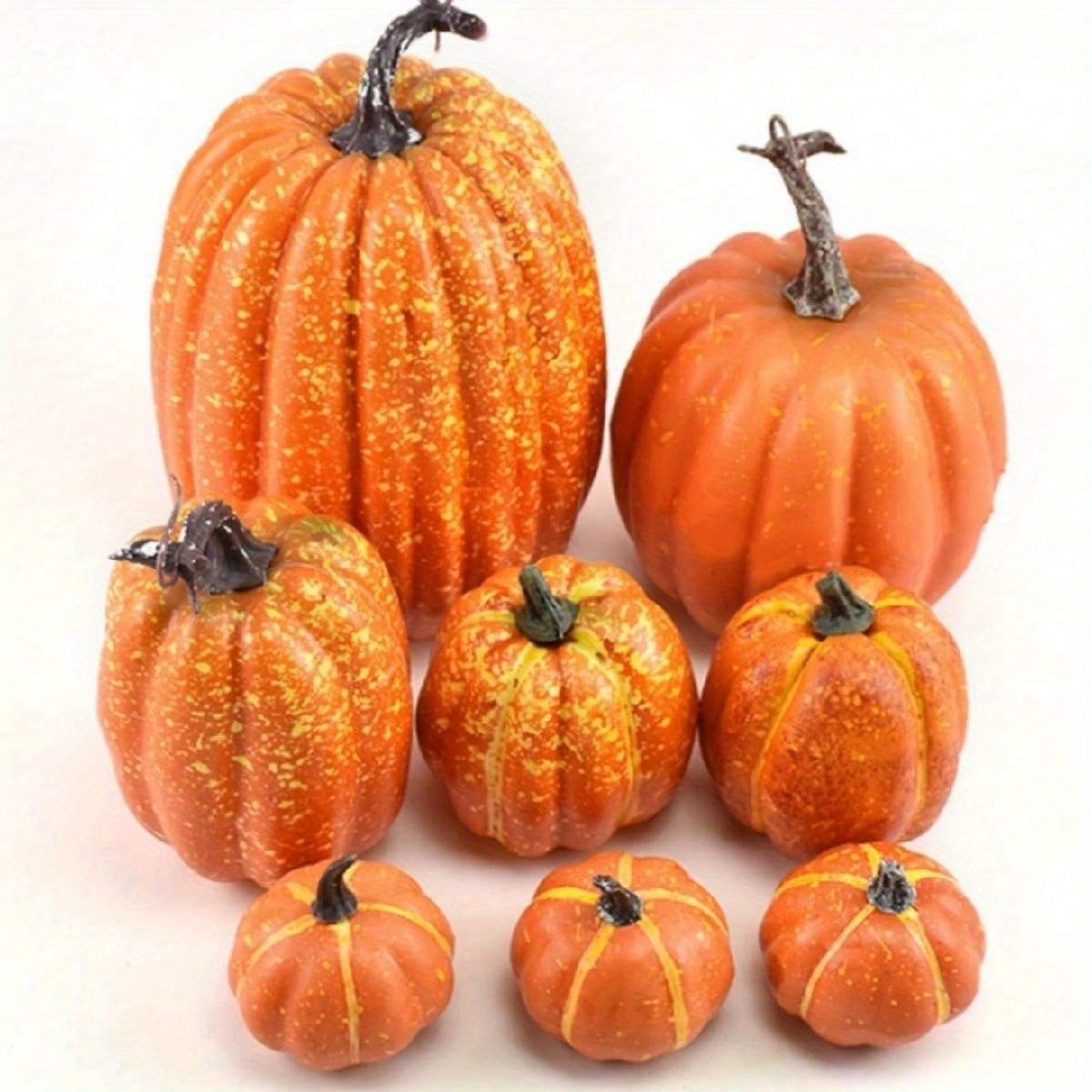 

7/ 8 Pcs Assorted Sizes Artificial Fake Orange Pumpkins Large Faux Harvest Pumpkins For Fall Thanksgiving Seasonal Holiday Decor