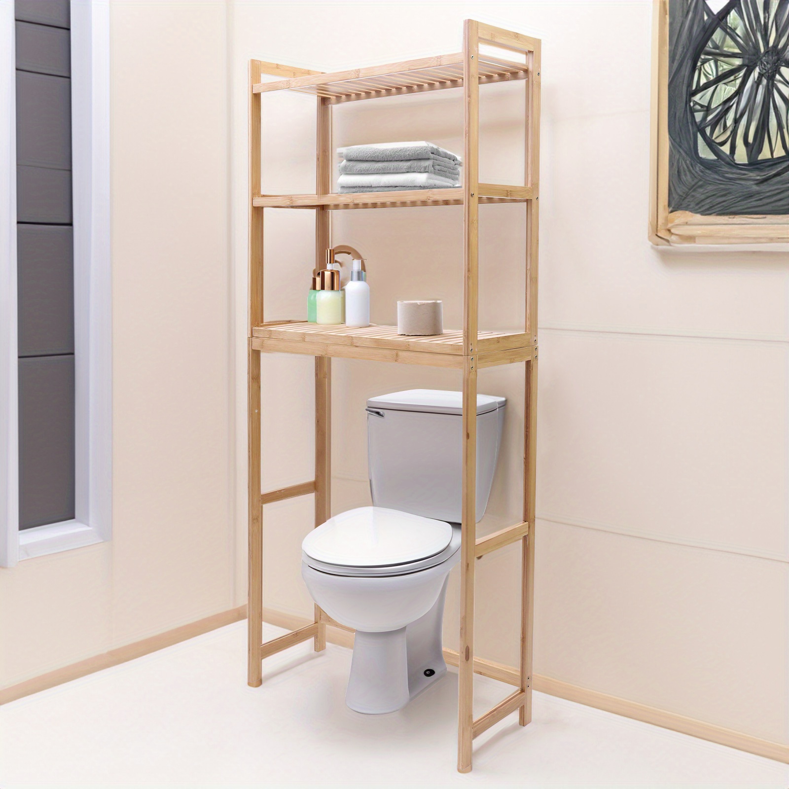 

-tier Bamboo Storage Rack Above The Toilet, Bathroom Hanging Cabinet, Wood Colour Design To The Bathroom Style