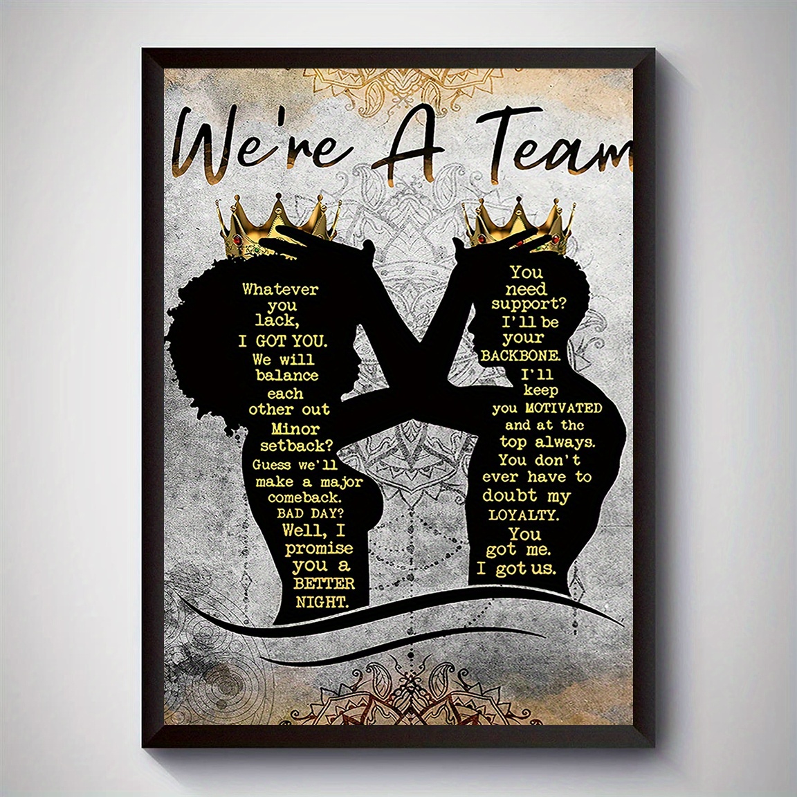 

King & Queen Crown Wall Art Canvas Print Poster - Inspirational "we're A Team" Unframed Artwork For Home, Bedroom, Living Room, Office Decor - 1 Piece, 12x16 Inches, Unique Couple Motivational Decor