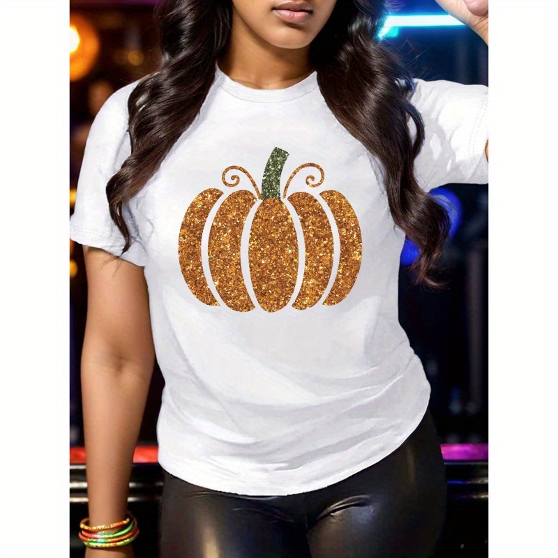 

Glittery Pumpkin Illustration Pure Cotton Women's Tshirt Comfort Fit