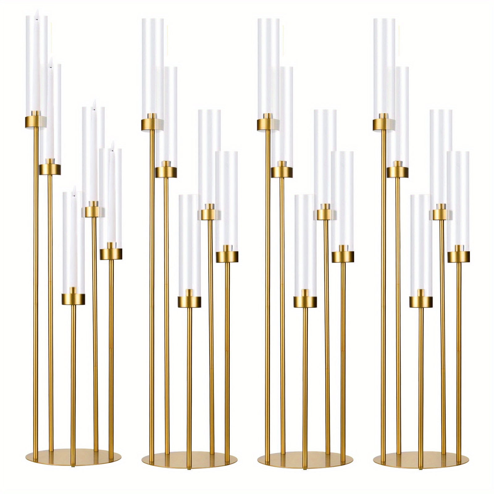 TEMU 4pcs Floor Candelabra For Home Decor, 5 Arm Golden Taper Candle Holder With Acrylic Lampshade For Wedding Ceremony, Birthday Party, Home Table, Christmas, Valentine's Day, Easter Decoration