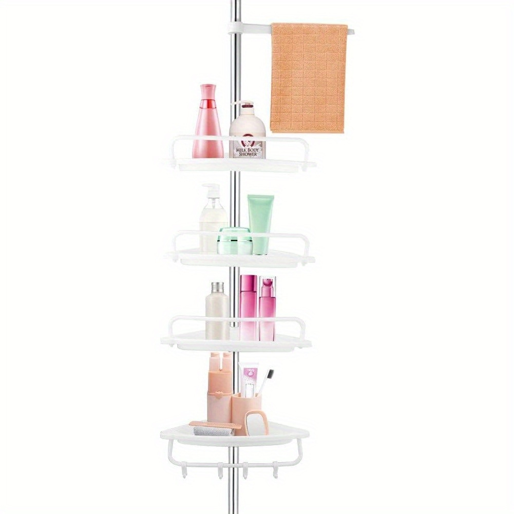 

Tension Corner Shower Caddy, 4 Tier Height Adjustable Bathroom Corner Shower Rack Organizer Telescopic Rustproof Shower Caddy Pole For Storing Shampoo, Conditioner, -