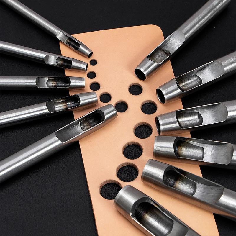 

10pcs Carbon Steel Hole Punch Set - Sharp, Durable Round Cutters For Faux Leather, Belts, Watch Bands & Crafts