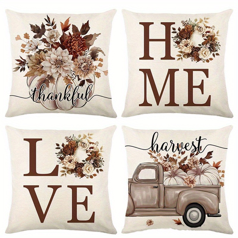 

4pcs Fall Thanksgiving Pillow Covers, Love Pumpkins Fall Decorations Cushion Cases, Farmhouse Thanksgiving Home Decorations For Couch Sofa Living Room Outdoor Set Of 4, Without Pillow Inserts