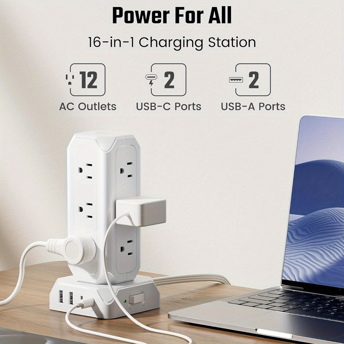 

Superdanny 6.5/ 10/ 15ft Tower, 1700j Protector 12 Outlets With 35w Usb (2 Usb-a & 2 Usb-c) Charging Station, 1625w/ 13a, Flat Plug Extension Cord With Multiple Outlets For Home, Office, Dorm