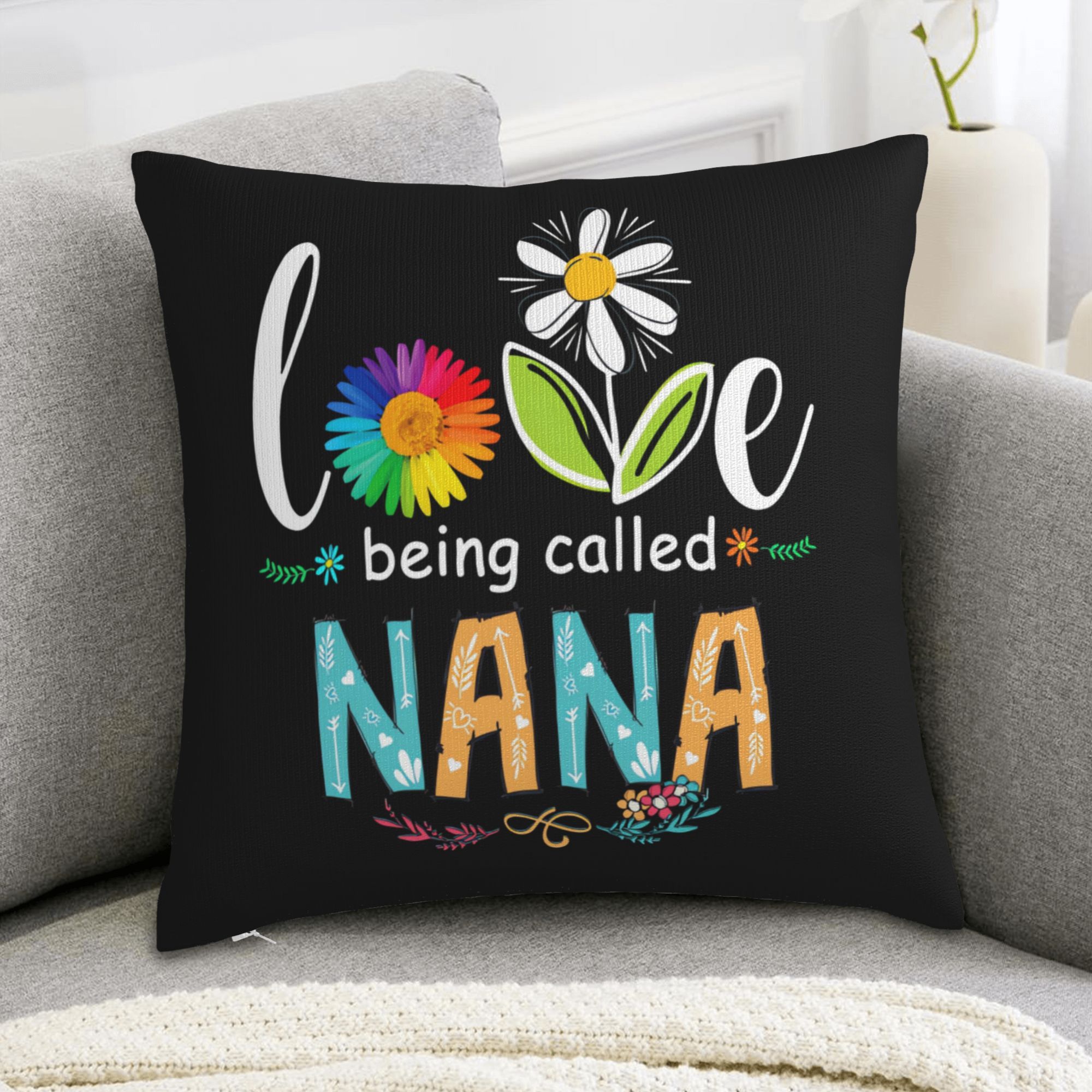 

Nana Themed Floral Zippered Throw Pillow Cover, Tropical Style Polyester Non-woven Fabric With Sunflower Design For Living Room Decor, Easy Care Machine Washable Pillowcase, 18x18 Inches - Xmsj