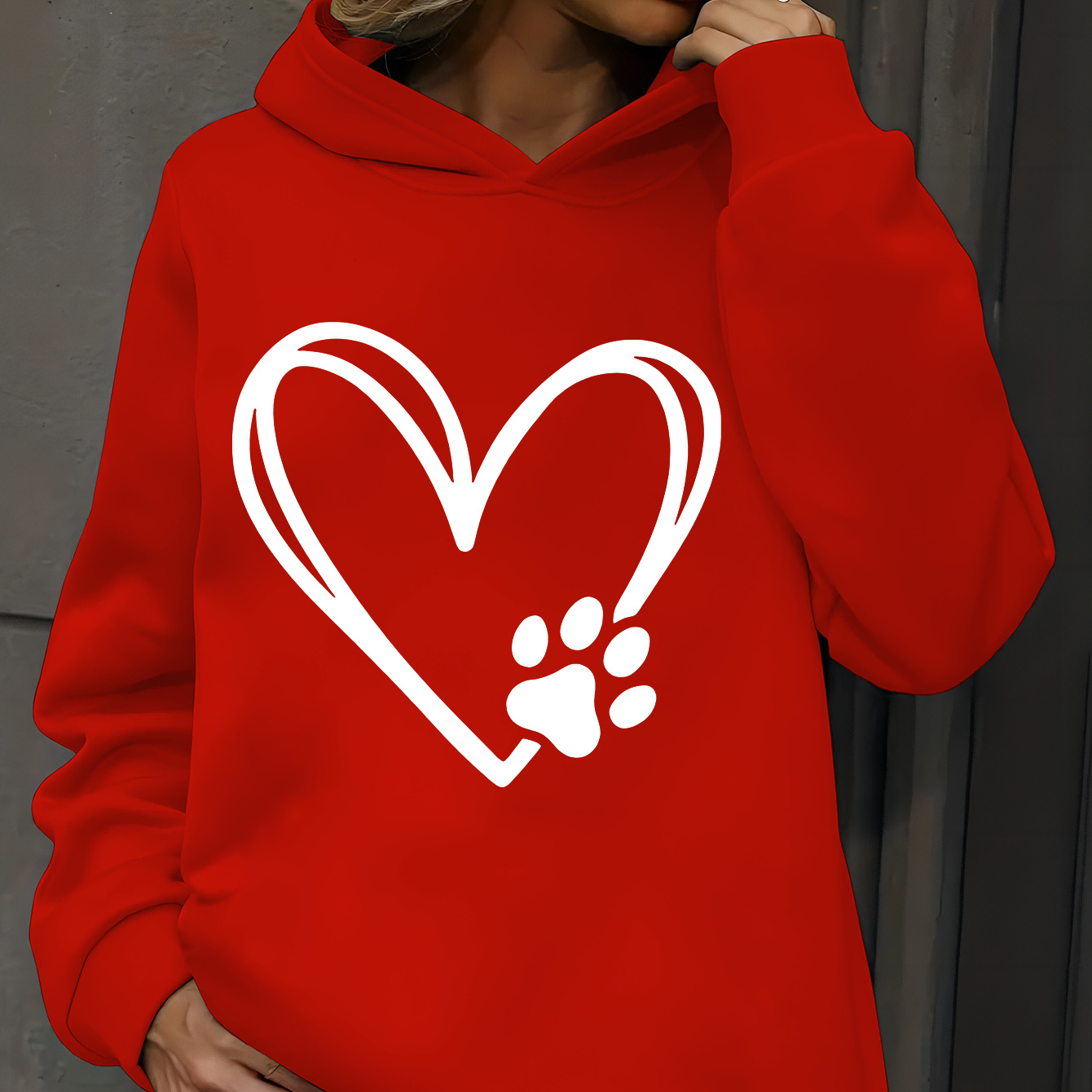 

Heart & Paw Print Pullover Hoodie, Casual Long Sleeve Sweatshirt For Fall & Winter, Women's Clothing