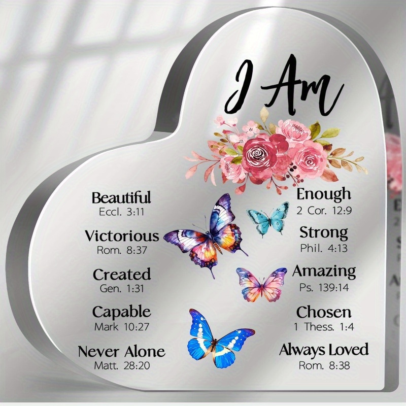 TEMU 2d Flat - [2d Flat] Acrylic Heart Plaque In 2d Design Featuring An Inspirational Bible Verse - An Ideal Christian Gift For Women, Sisters, -