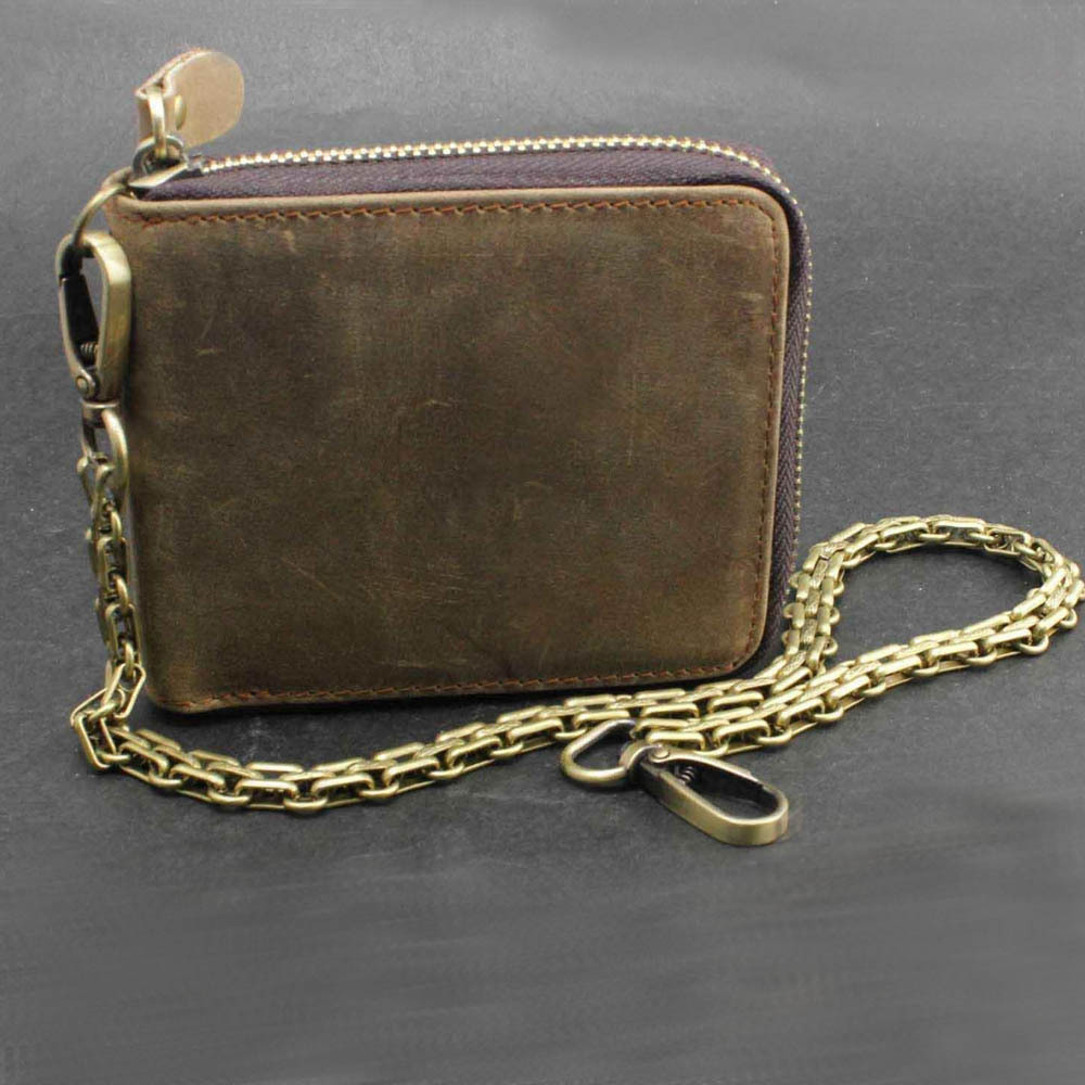 

Genuine Cowhide Leather Zipper Card Holder Mens Wallet W/ Chain Vintage Biker L72