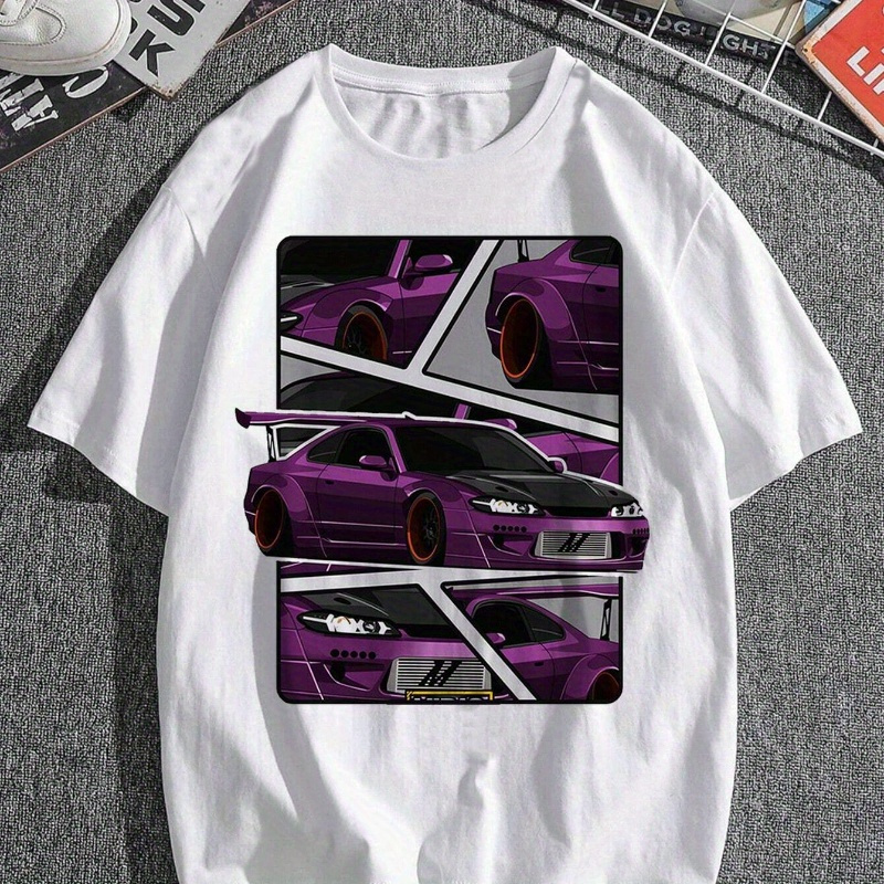 

Car Graphic Printed T-shirt, Men's T-shirt, Summer Casual Short-sleeved T-shirt
