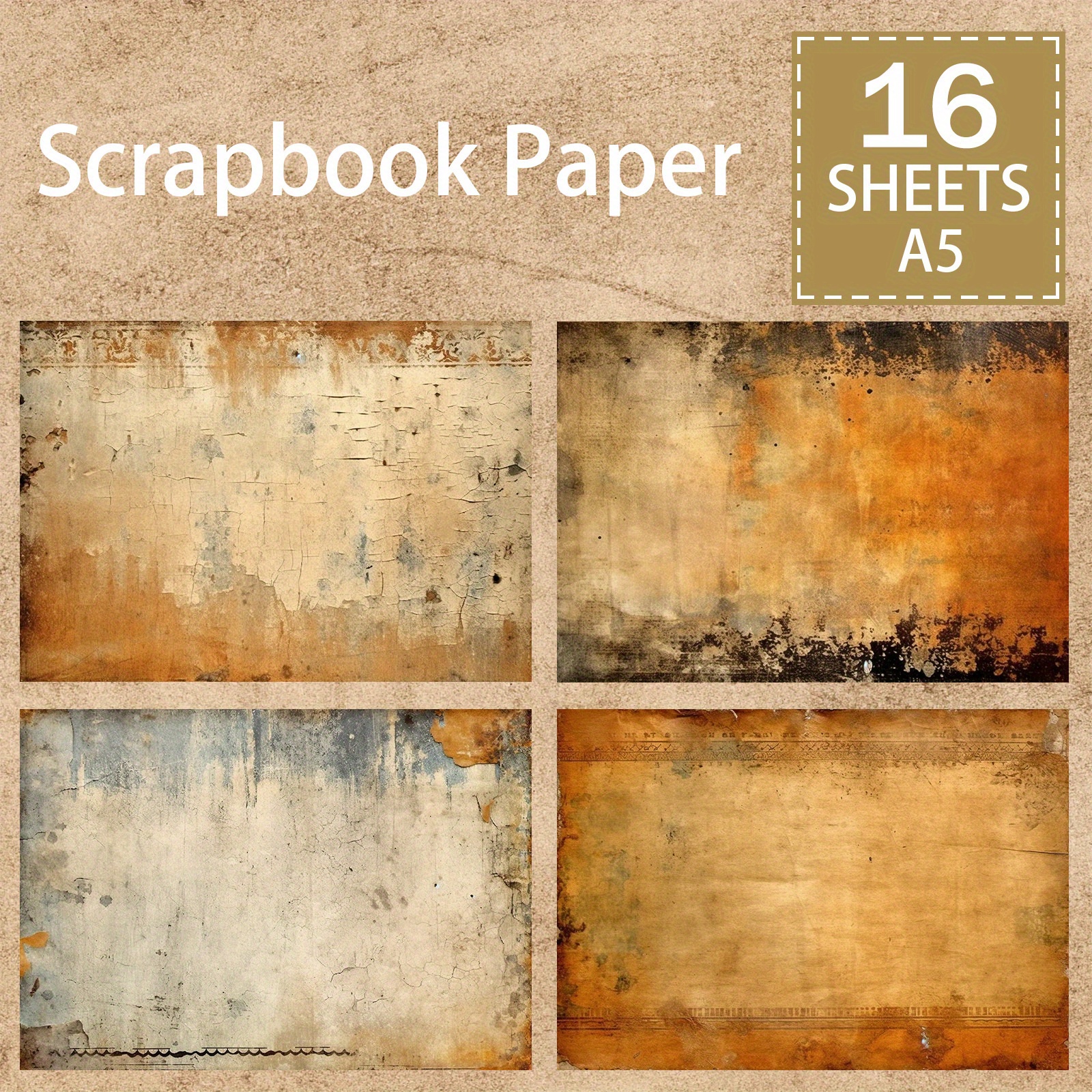 

Vintage Distressed Scrapbook Paper Pack - 16 Sheets A5 Decorative Craft Backgrounds For Diy Scrapbooking, Journaling, Planners, Card Making & Mixed Media Art