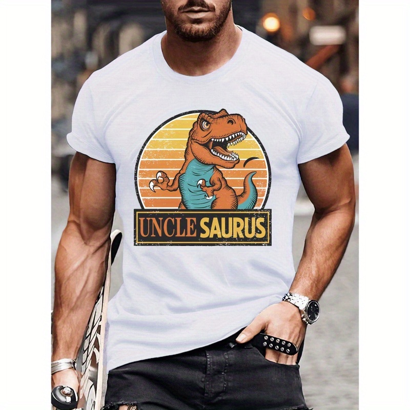 

Family Uncle Saurus Print T-shirt - Men's Casual Short Sleeve Summer Tee - Comfort Polyester Crew Neck