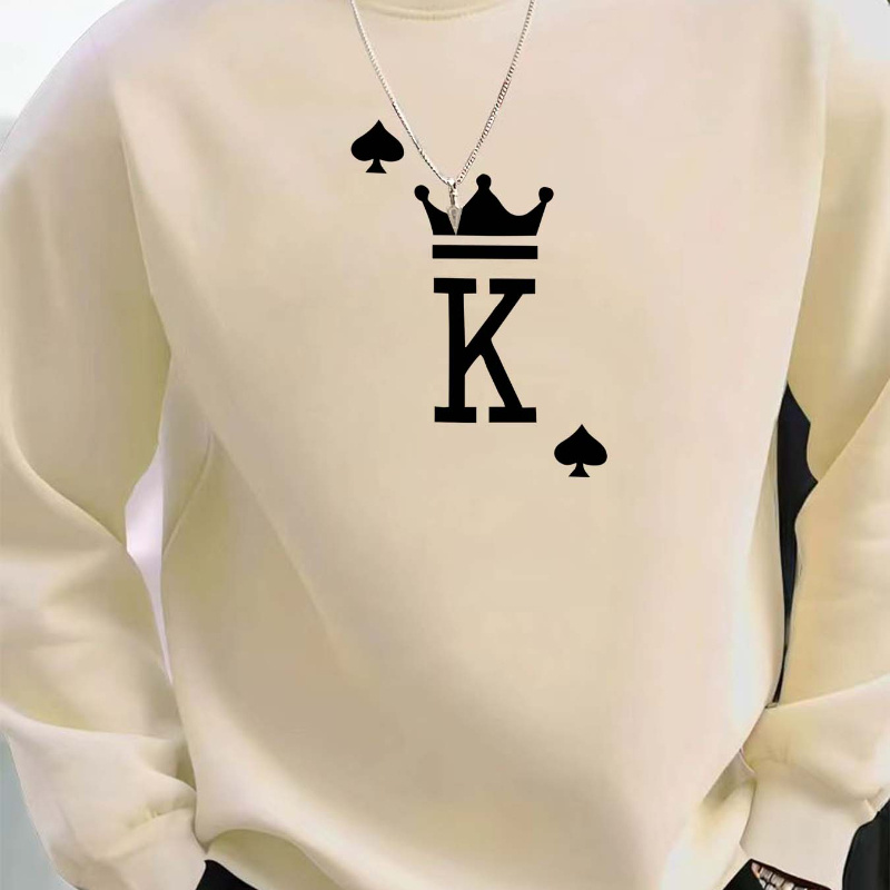 

Poker Crown King Print, Men's Casual Cozy Pullover, Trendy Long Sleeve Sweatshirt, Perfect Versatile Top For Autumn Winter