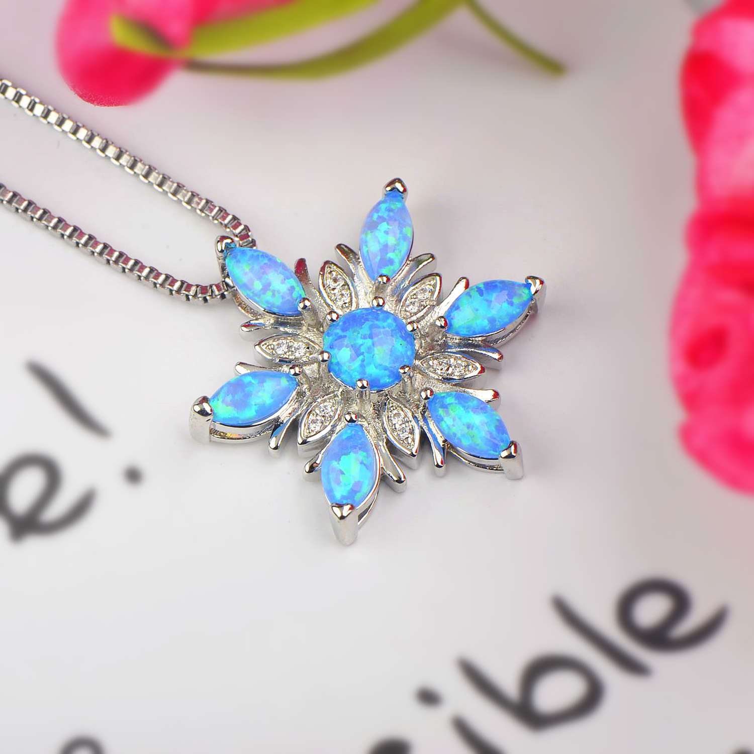 

-chic Pendant Necklace With Opal Accents - 925 Silvery Plated, Vacation & Casual Attire