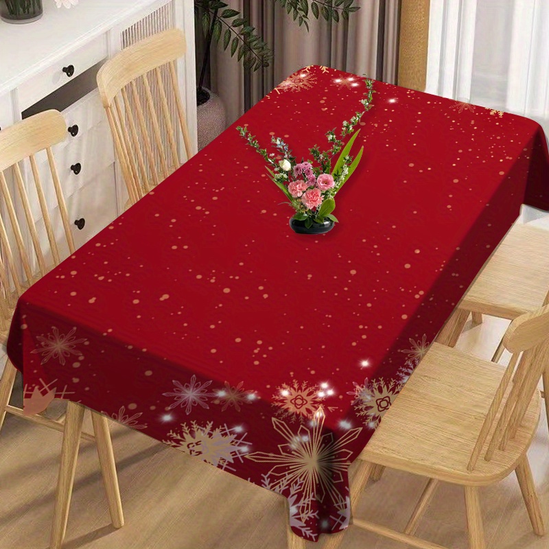 

Christmas Snowflake Printed Square Polyester Tablecloth - Wrinkle-free, Stain/oil Resistant, Heat-resistant, Easy Clean For Dining Table, Parties & Various Occasions, Machine Woven Weave