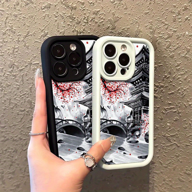 

Étui de téléphone de voyage à l'encre de Chine japonaise pour iPhone 15 14 13 12 11 Pro Max 11Pro 12Pro 13Pro 14Pro 15Pro Coque de protection en silicone souple antichoc de haute qualité