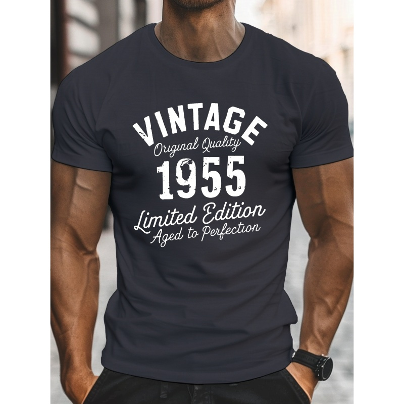 

Men' 1955 T-shirt, Casual Crew Neck Short Sleeve Tee, 100% Polyester Knit Fabric, Stretch, Regular Fit, Summer Lightweight Top - Geometric Pattern