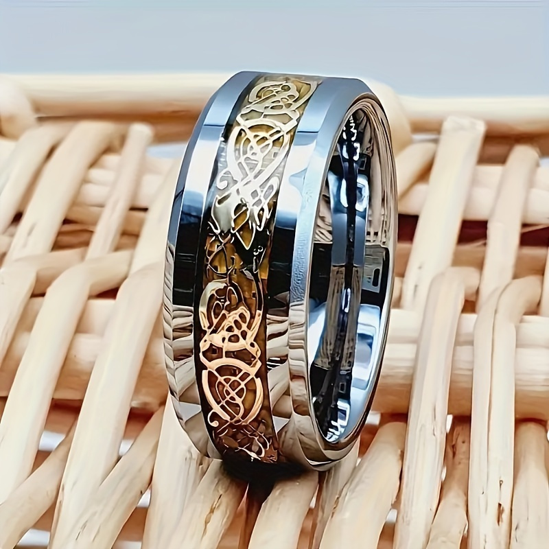 

High Quality Titanium Steel Men's Celtic Dragon Ring - Durable 8mm Wide, Fashionable Engagement Or Anniversary Gift