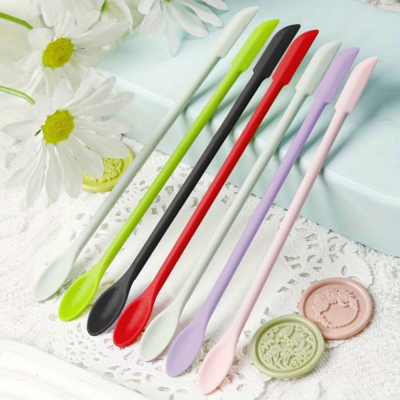 

4pcs Silicone Dual-ended Makeup Spatulas - Mini Cosmetic Scoops For Foundation & Cream, With Colorful Handles (green, Black, Red, Purple, White, Pink) - Precise Application