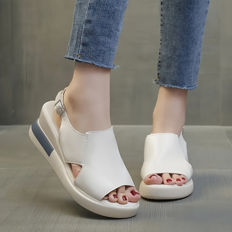 Comfortable Flat Heel Platform Wedge Sandals for Women - Soft Faux Upper, Buckle Strap, Open Toe Design, Polyurethane PU Sole, All-Season Casual Shoes for Everyday Wear