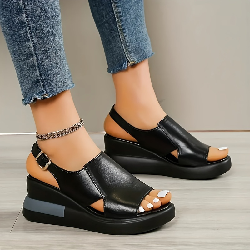 Comfortable Flat Heel Platform Wedge Sandals for Women - Soft Faux Upper, Buckle Strap, Open Toe Design, Polyurethane PU Sole, All-Season Casual Shoes for Everyday Wear