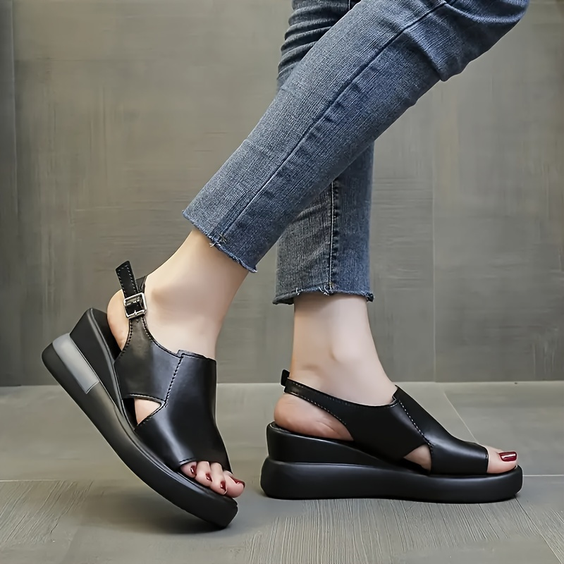 Comfortable Flat Heel Platform Wedge Sandals for Women - Soft Faux Upper, Buckle Strap, Open Toe Design, Polyurethane PU Sole, All-Season Casual Shoes for Everyday Wear
